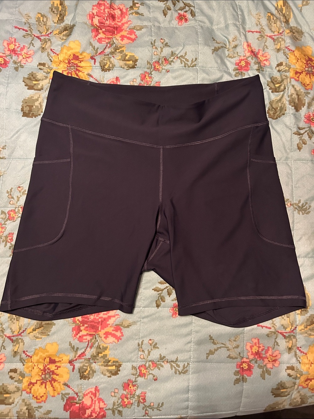 Old Navy Deep Blue Gray High-Rise Bike Shorts with Side Pockets